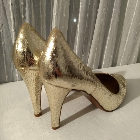 J. Crew Crackled Gold Leather Heels - Picture 2 of 9